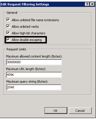 Edit Request Filtering Settings in IIS